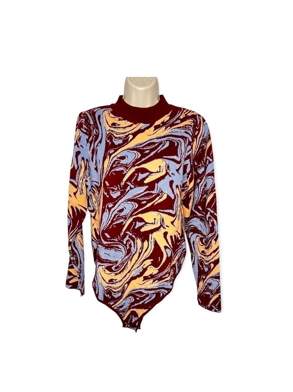Nasty Gal Abstract Marble Print High Neck Bodysuit Women’s Size US‎ 10/12